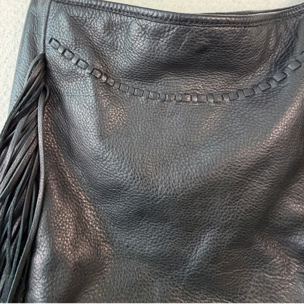 Margot Black Pebbled Genuine Leather Fringe Hobo Shoulder Bag Whipstitch Detail - Picture 3 of 6